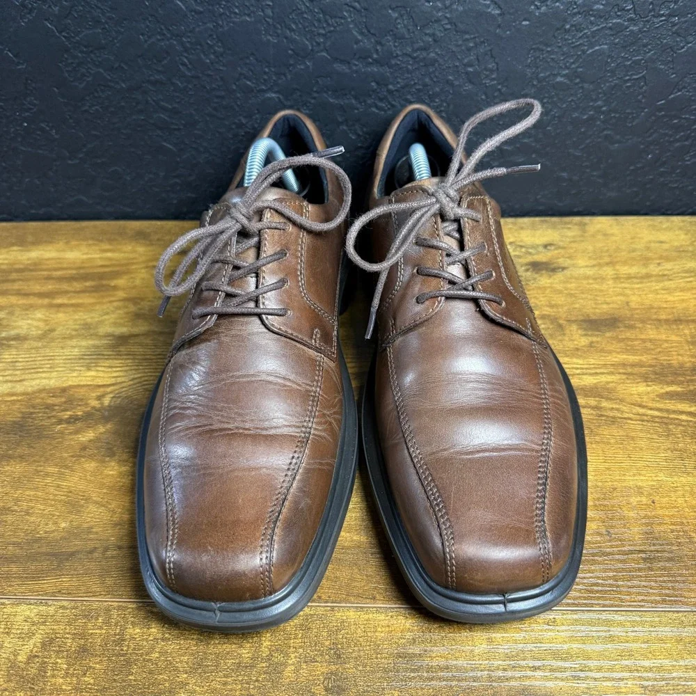 ECCO Helsinki Brown Leather Bike Toe Oxford Mens EU 43 US 9-9.5